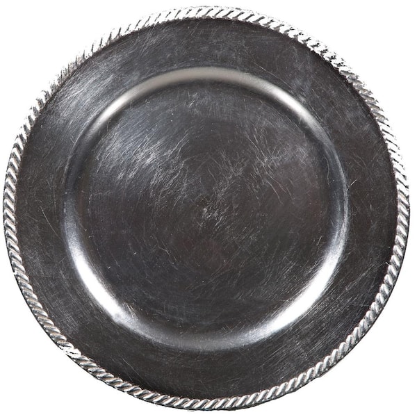 HOME ESSENTIALS AND BEYOND Home Essentials & Beyond 13 in. 4-Piece Rope Silver Plate Charger Set
