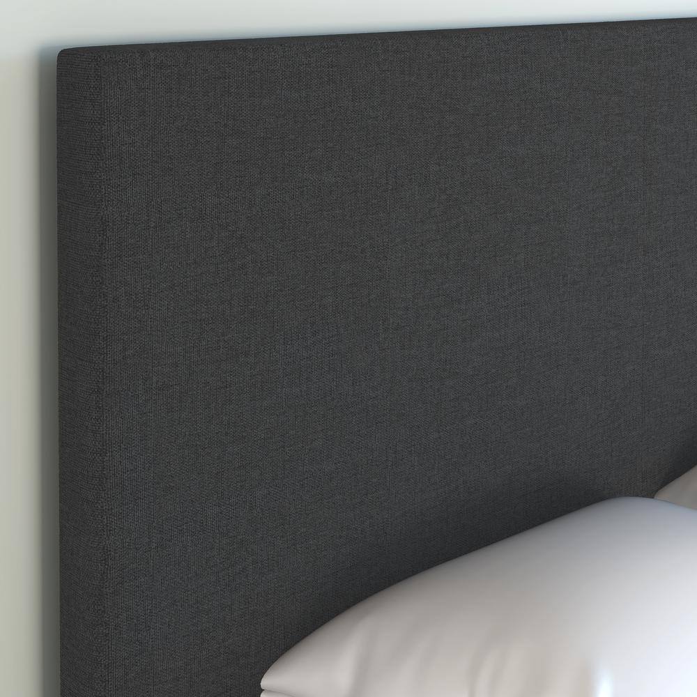 Queen Black Upholstered Linen Platform Bed with Slats