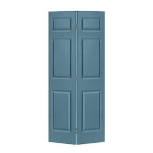 36 in. x 80 in. 6 Panel Dignity Blue Painted MDF Composite Hollow Core Bi-Fold Closet Door with Hardware Kit