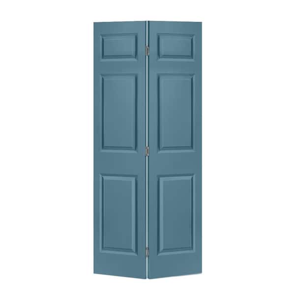 CALHOME 24 in. x 84 in. Hollow Core 6 Panel Shaker Dignity Blue Painted MDF Composite Bi-Fold Closet Door with Hardware Kit