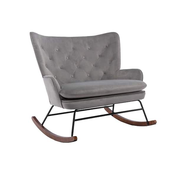 Wateday Gray Fabric Rocking Side Chair High Back Arm-Sofa