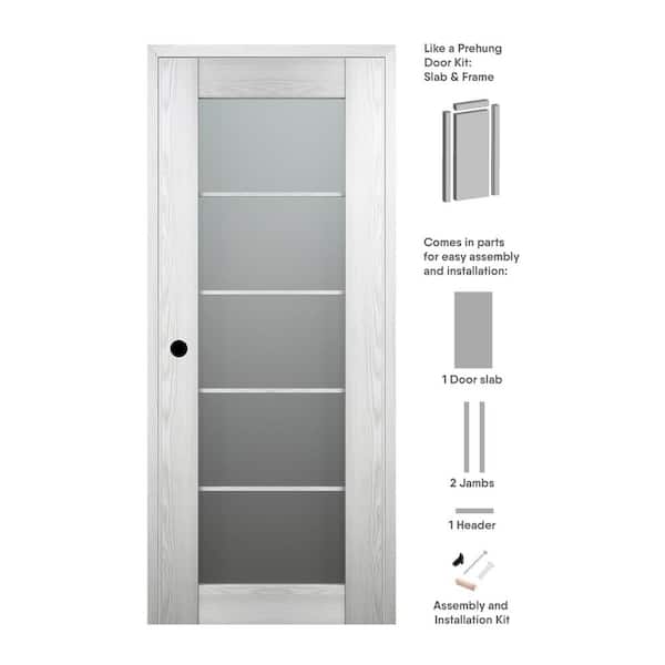 Belldinni 24 in. x 96 in. Vona Right-Hand Solid Composite Core 5-Lite Frosted Glass Ribeira Ash Wood Single Prehung Interior Door