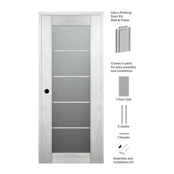 Belldinni 30 in. x 96 in. Vona Right-Hand Solid Composite Core 5-Lite Frosted Glass Ribeira Ash Wood Single Prehung Interior Door