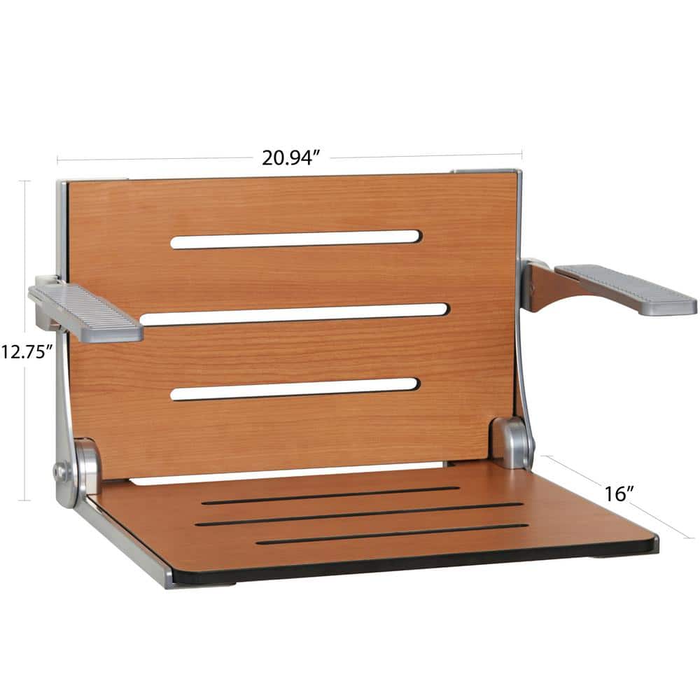 Seachrome Silhouette Teak and Silver Folding Shower Seat with Arms