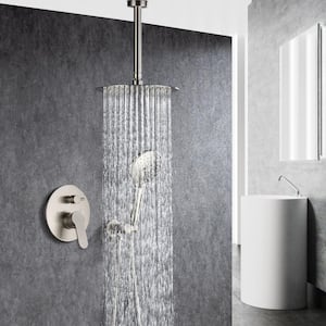 Ceiling 1-Handle 3-Spray Round High Pressure Shower Faucet with 10 in. Shower Head in Brushed Nickel (Valve Included)
