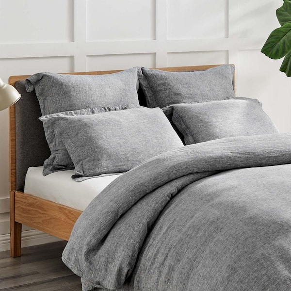 Washed Linen Heathered Stone Twin Duvet Cover- Levtex Home