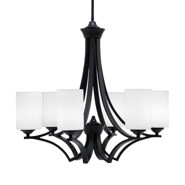 Unbranded Cleveland 6 Light Matte Black Cluster Chandelier for Dinning Table with 4 in. White Muslin Glass No Bulbs Included