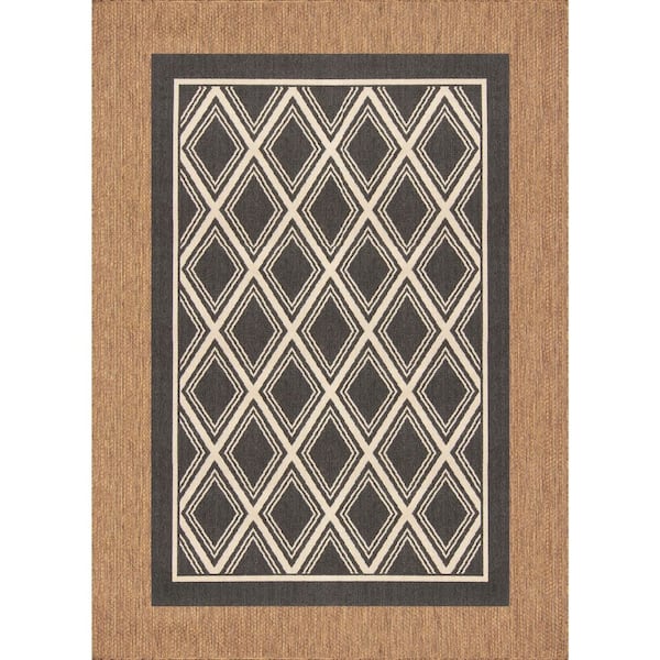 Black 6 ft. x 9 ft. Indoor/Outdoor Trellis Layering Area Rug