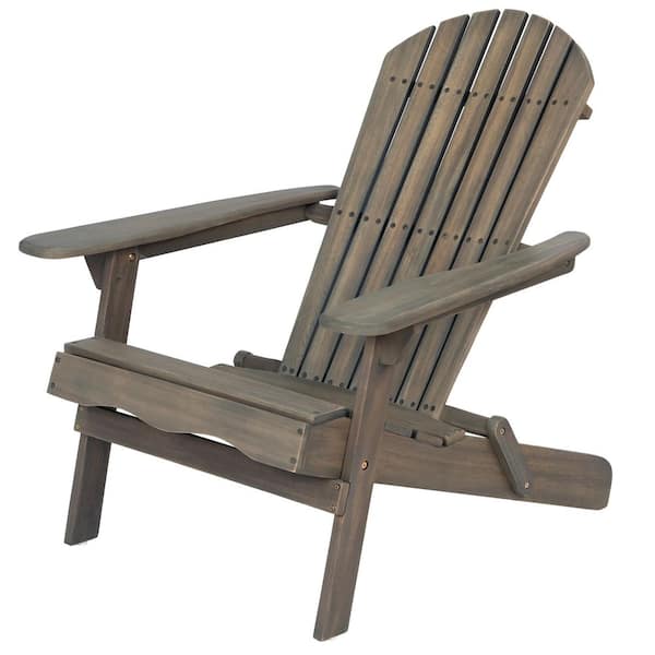 Unbranded Gray Acacia Wood Folding Adirondack Chair for Patio, Garden, Backyard