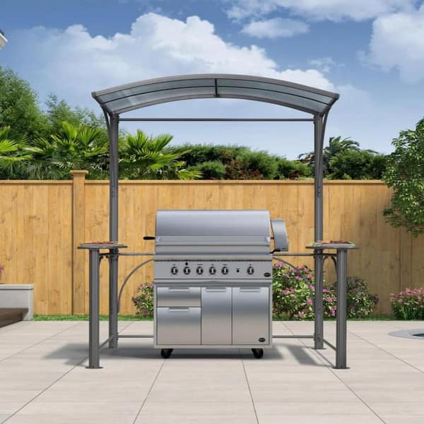 PURPLE LEAF 7 ft. x 5 ft. Hardtop Grill Gazebo for Patio Aluminum Barbecue Shelter Gazebo with Hooks, Shelves Double Tiered