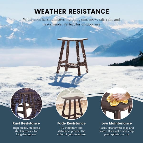 Franklin Dark Brown 24 in. Poly HDPE Fade Resistant Outdoor Patio Saddle Seat Counter Height Bar Stool (Set of 2)