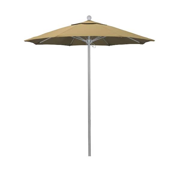 California Umbrella 7.5 ft. Gray Woodgrain Aluminum Commercial Market Patio Umbrella Fiberglass Ribs and Push Lift in Champagne Olefin