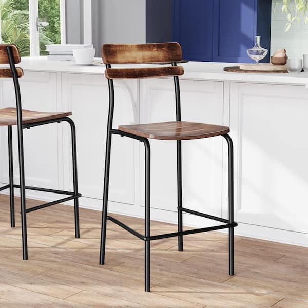 Cyprus Commercial Grade 30.5 in. Steel Solid Wood Bar Stool with Black Metal Frame and Antique Copper Finish