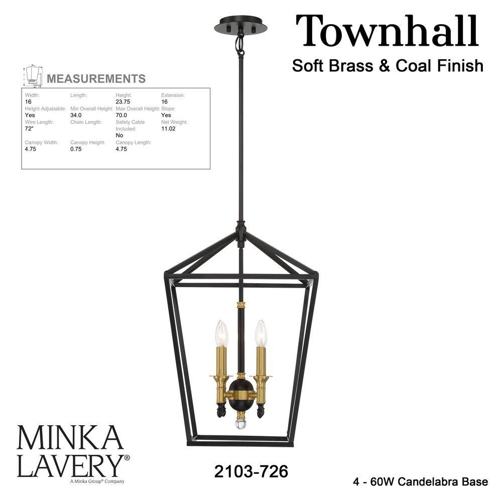 Elegant Coal and Soft Brass 4-Light Pendant for Indoor/Outdoor