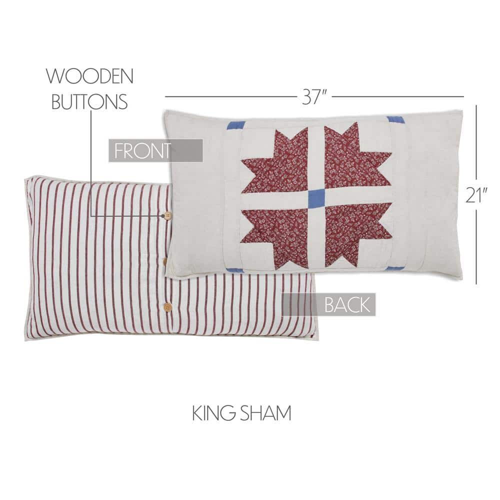 King Size Red Blue Creme Cotton Quilted Sham