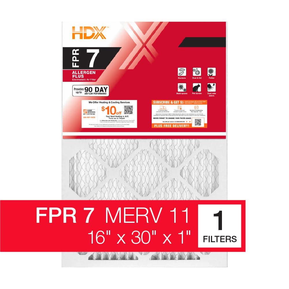 HDX 16 in. x 30 in. x 1 in. Allergen Plus Pleated Air Filter FPR 7, MERV 11