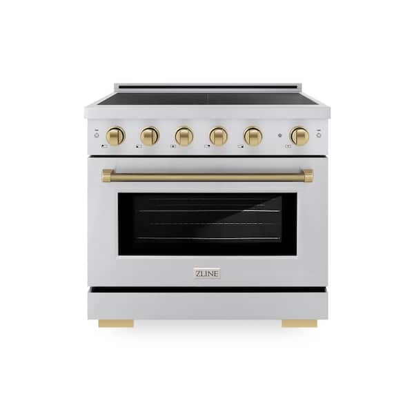 Autograph 36 in. 5.2 cu. ft. Induction Range with 5 Element Cooktop in Stainless Steel with Champagne Helix Accents