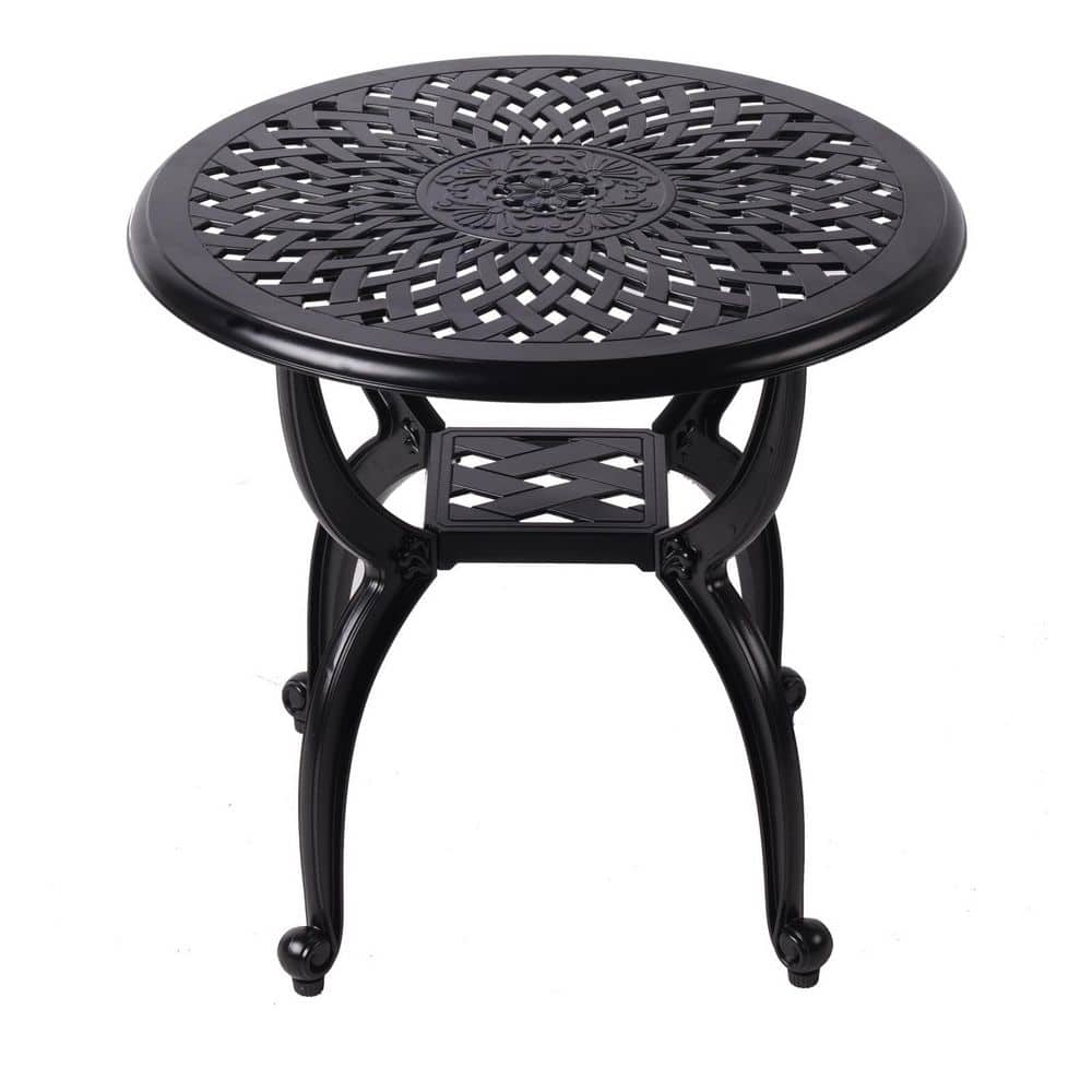 Outdoor Side Table for Patio, Garden, Balcony - Small Round Coffee Table with 2-Layer Storage, Black, All-Weather price history on PriceWatchPro