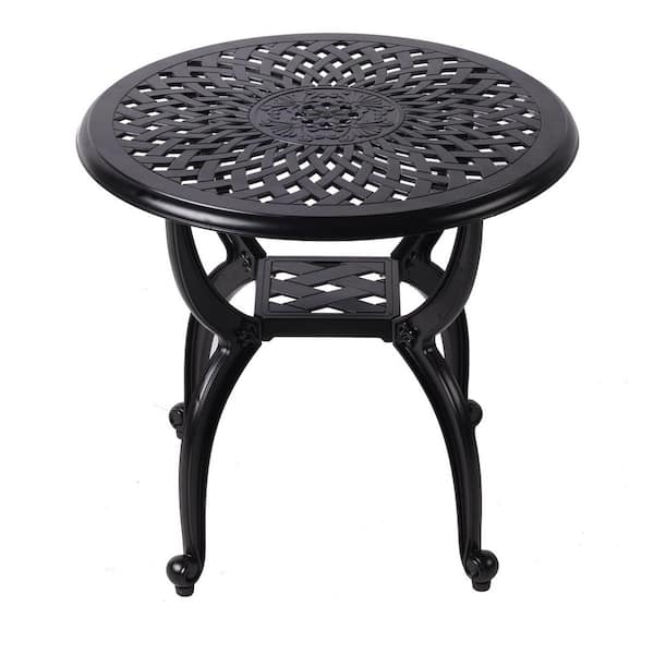 Outdoor Side Table for Patio, Garden, Balcony - Small Round Coffee Table with 2-Layer Storage, Black, All-Weather