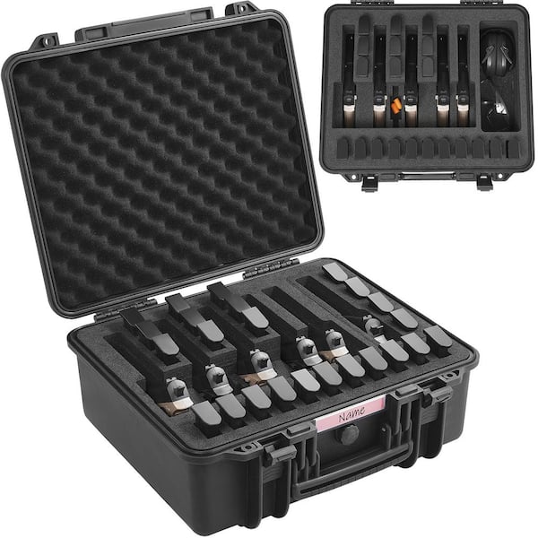 SKYSHALO Hard Pistol Cases 18.3 in. Black Backpack with Pre-Cut Lining, Waterproof and Dustproof Hard Gun Case for 6 Pistol