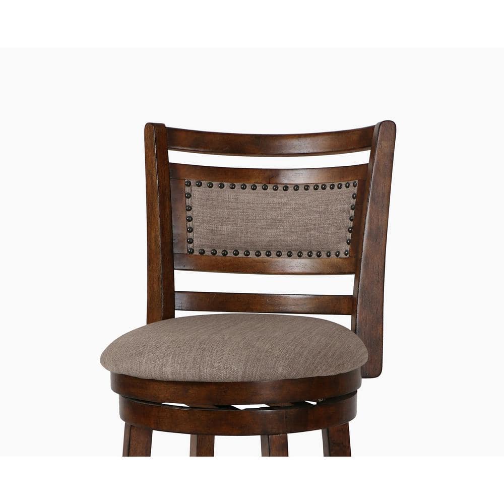 Aberdeen Dark Brown Wood Swivel Bar Stool with Fabric Seat