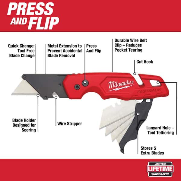 Milwaukee FASTBACK Folding Utility Knife Set (2-Piece) with Utility Blade (50-Pack)