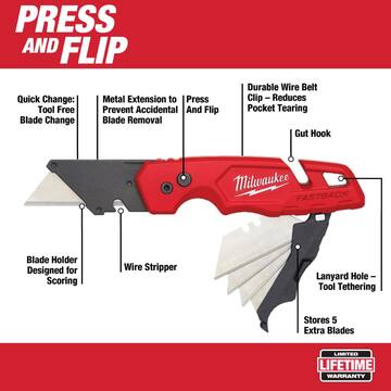 Milwaukee FASTBACK Folding Utility Knife Set (2-Piece) with Utility Blade (50-Pack) 48-22-1503-48-22-1950