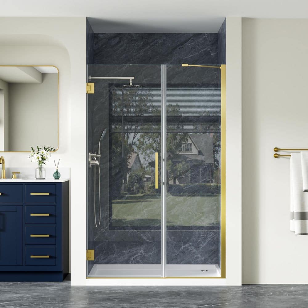 46 to 47 in. W x 72 in. H Frameless Hinged Shower Door in Brushed Gold with Clear Glass price history on PriceWatchPro