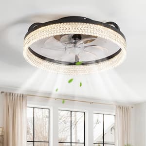 20 in. Integrated LED Indoor Black Chandelier Crystal Ceiling Fan with Light and Remote Control Included