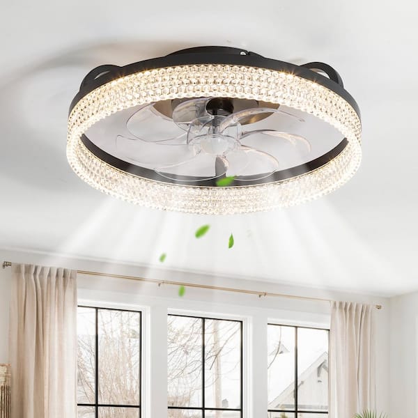 Breezary 20 in. Integrated LED Indoor Black Chandelier Crystal Ceiling Fan with Light and Remote Control Included
