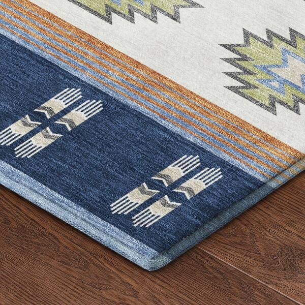 Mayfield Premium Machine Washable Abstract AMF2541 Navy 10 ft. x 14 ft. Area Rug
