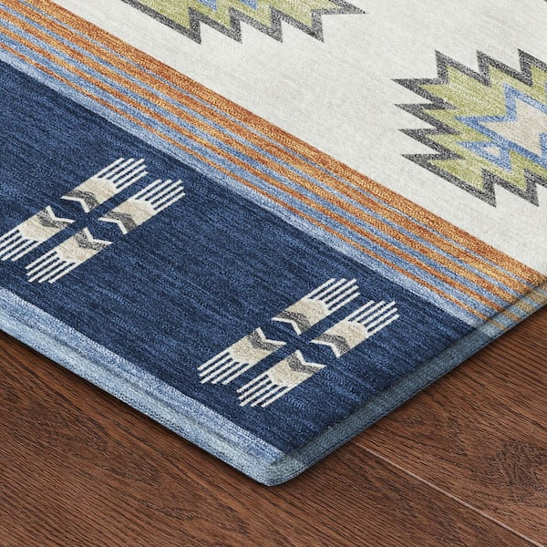 Mayfield Premium Machine Washable Abstract AMF2541 Navy 5 ft. x 7 ft. 6 in. Area Rug