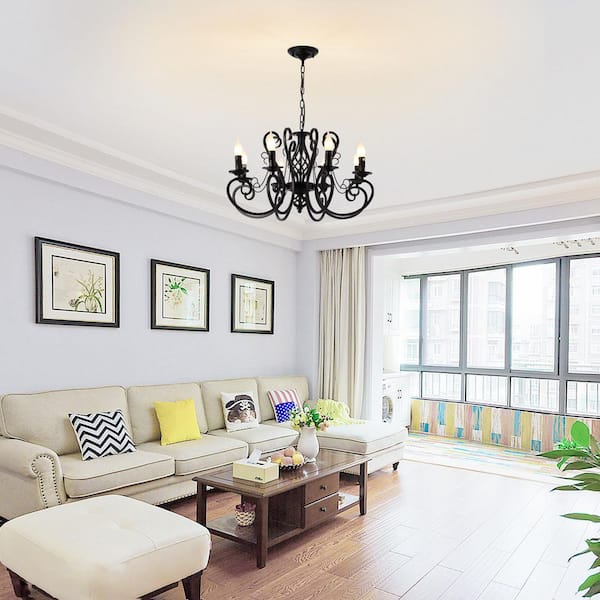 Genoci 8-Light Black Candle Dimmable Empire Chandelier for Livinng