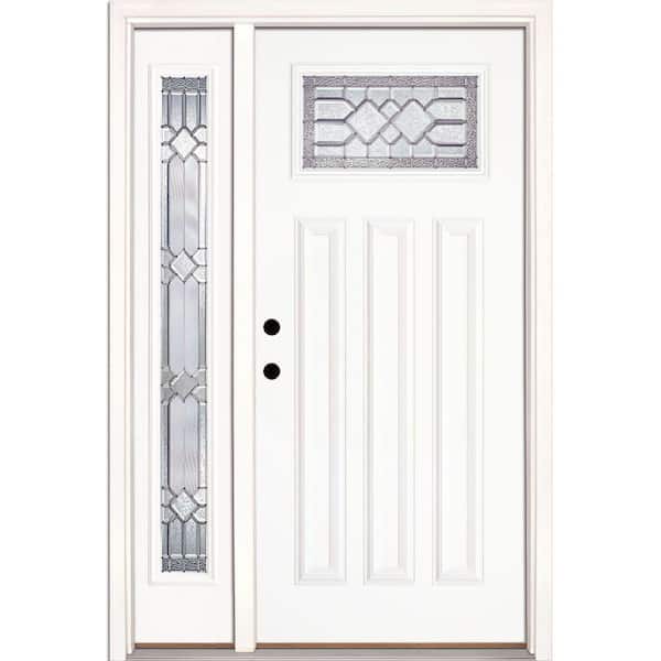 Feather River Doors 50.5 in.x81.625in.Mission Pointe Zinc Craftsman Lt Unfinished Smooth Right-Hd Fiberglass Prehung Front Door w/Sidelite
