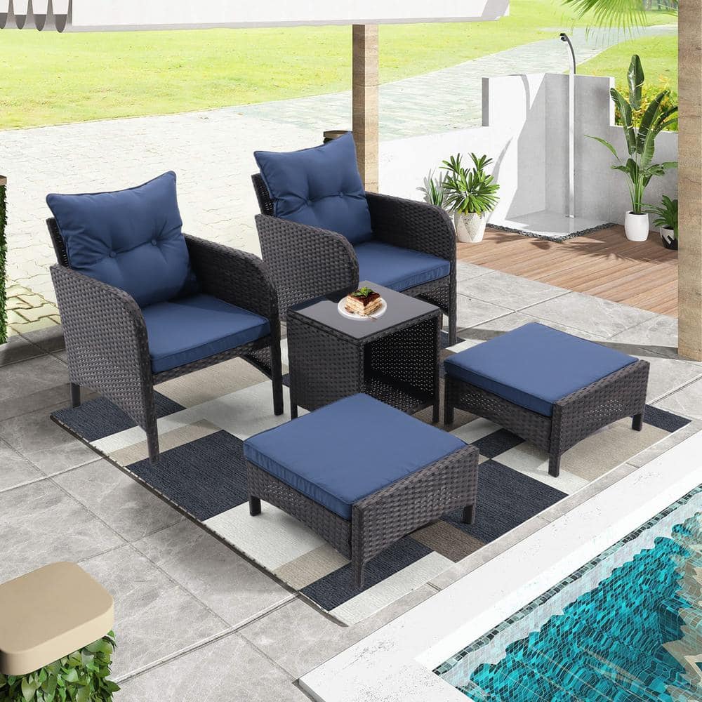 5 -Piece Wicker Outdoor Patio Furniture Set, All Weather PE Rattan Patio Co
