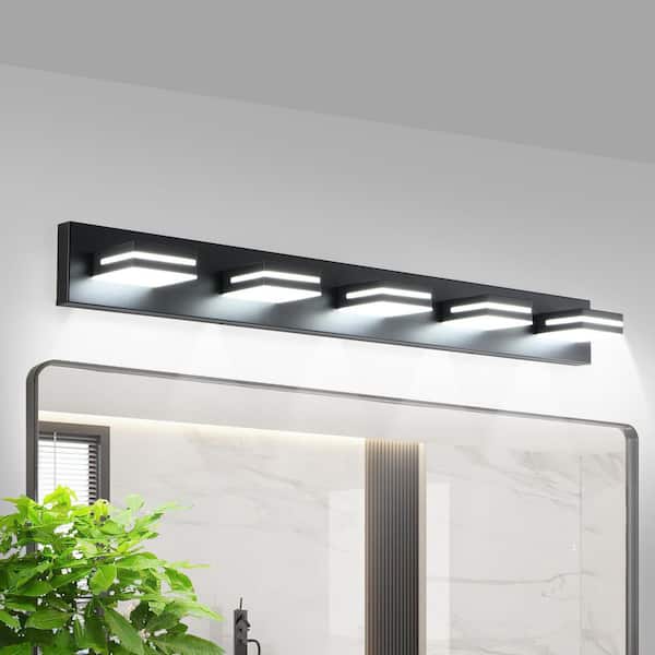 40 in. W 5-Lights LED Vanity Light for Bathroom, Black Wall Sconce Over Vanity Mirror, Cool White 6000K