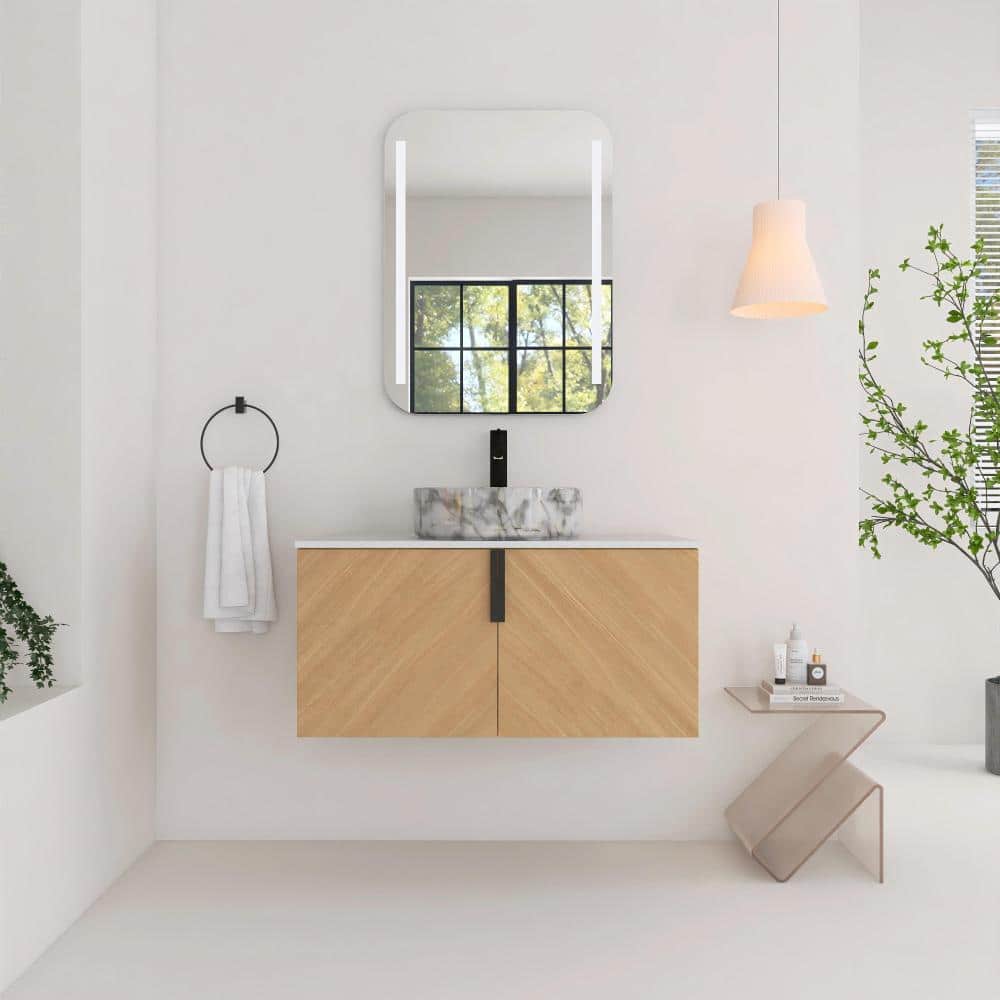 36 in. Single Floating Oak Bath Vanity with White and Grey Ceramic Top Unassembled price history on PriceWatchPro