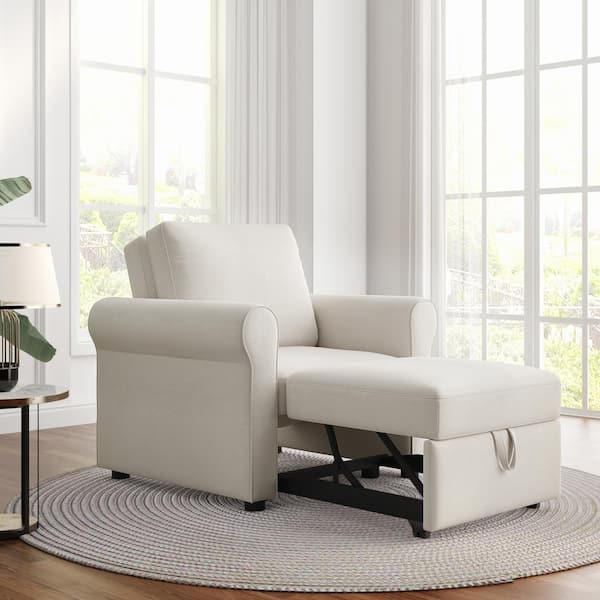 Harper & Bright Designs 34 in. 2-in-1 Beige Linen Convertible Sleeper Arm Chair