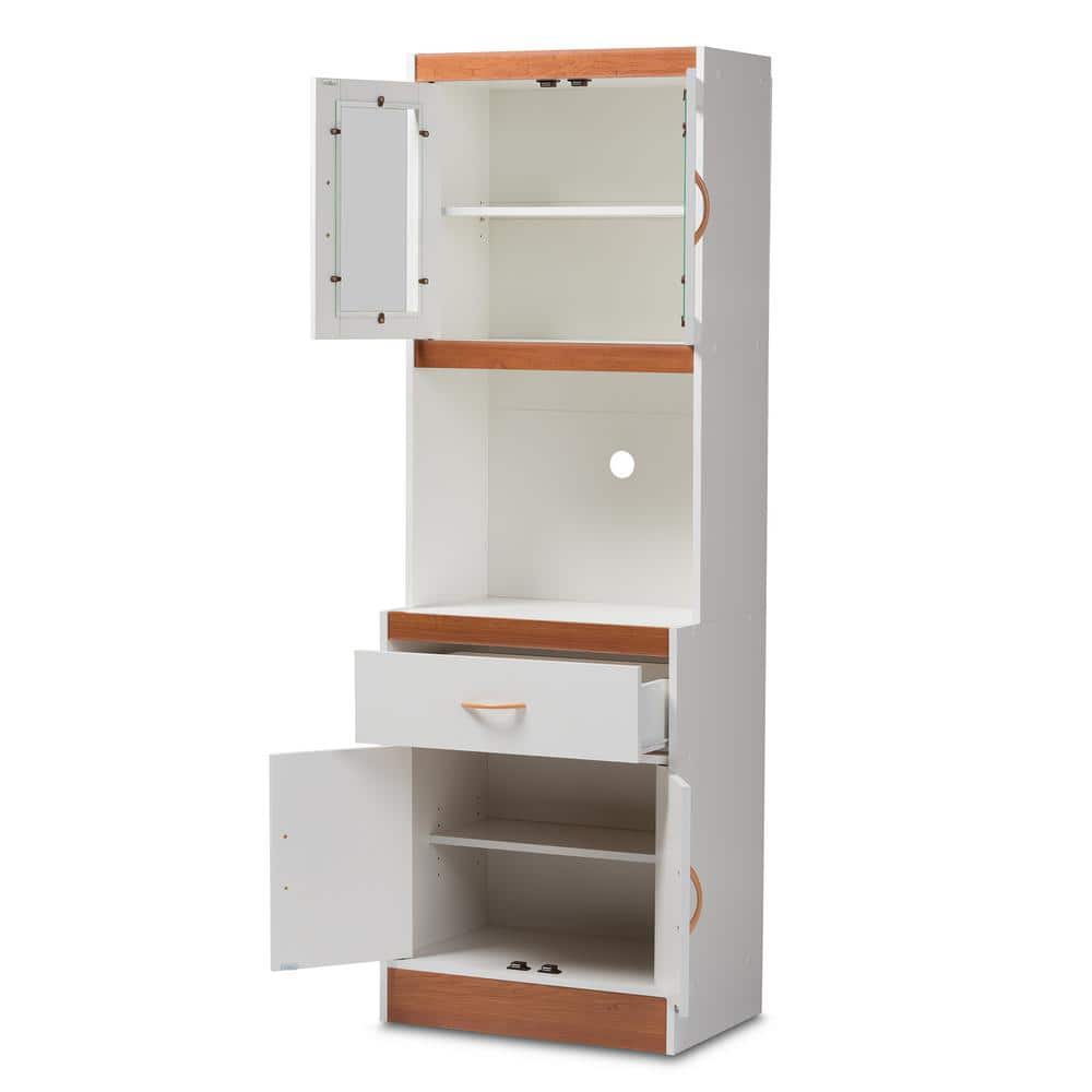 White and Cherry Wood Quintuple-Tier Kitchen Pantry