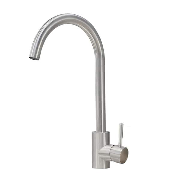 Modern Single Handle Deck Mount Standard Kitchen Faucet in Brushed Nickel