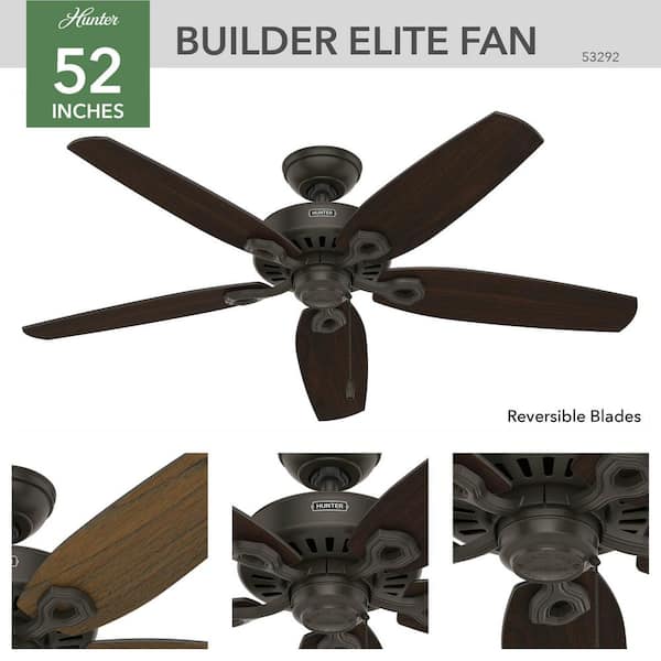 Hunter Builder Elite 52-in New Bronze Indoor/Outdoor Ceiling Fan (5-Blade)