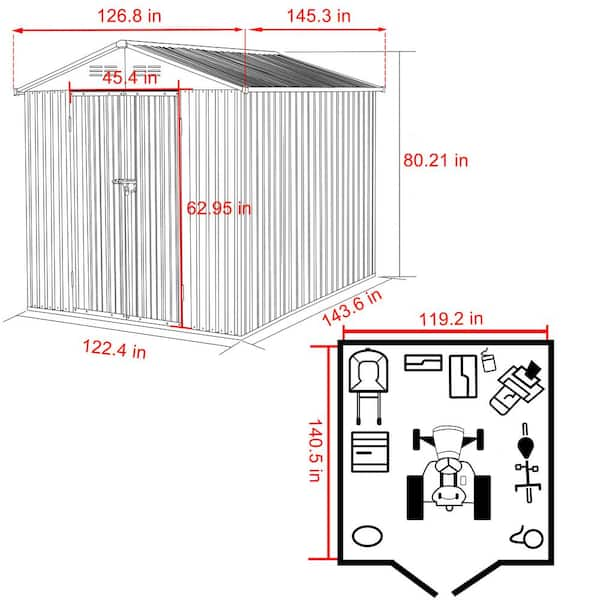 10 ft. W x 12 ft. D Outdoor Metal Storage Shed in Gray (120 sq. ft.)