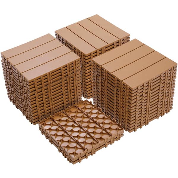WRIGHTMASTER 1 ft. x 1 ft. Quick Deck Wood and Plastic Composite Interlocking Deck Tile in Chestnut (20 sq. ft. per Box)