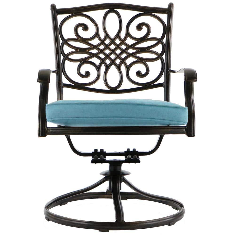 Bronze and Blue Aluminum 3-Piece Swivel Bistro Set