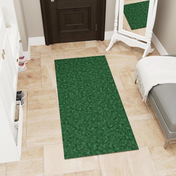 Lifesaver Scrape Rib Non-Slip Custom Long Hallway Runner Rug 2 ft. x 5 ft. Green Polyester Garage Flooring