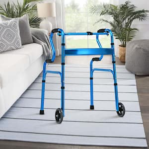 Folding Aluminum Wheeled Stand-Assist Walker in Blue
