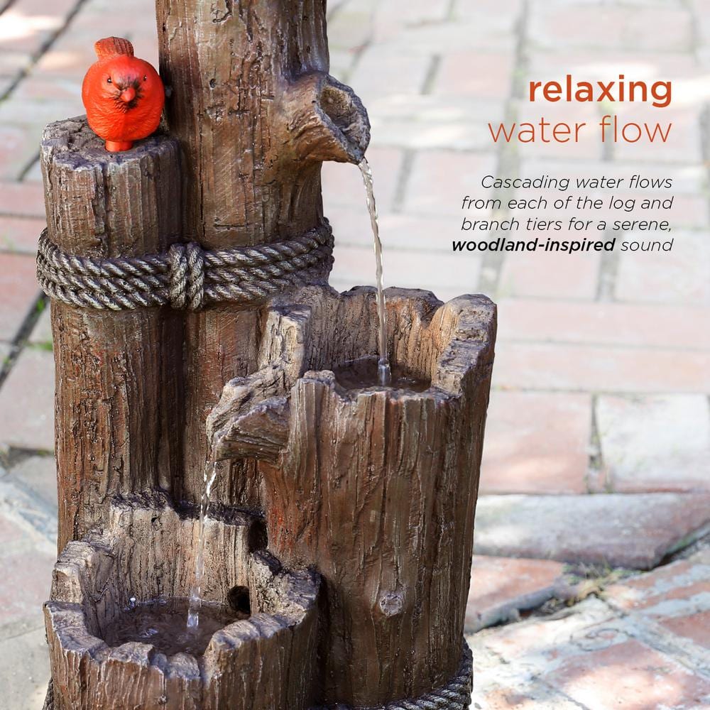 35" Rustic Brown Polyresin Birdhouse Outdoor Fountain