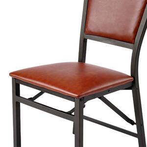 Foldable Dining Chairs Set of 2 : Space-Saving, No Assembly : Heavy-Duty Metal Frame, Brown Kitchen & Living Room Chairs