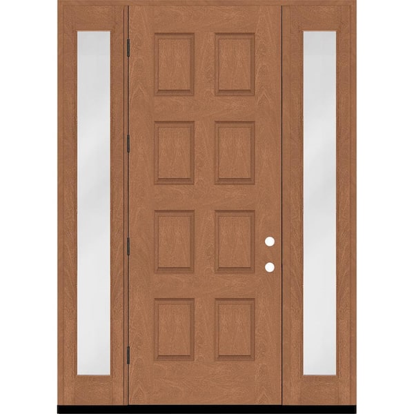 Steves & Sons Regency 64 in. x 96 in. 8-Panel RHOS AutumnWheat Stain Mahogany Fiberglass Prehung Front Door w/Dbl 12in. Sidelites