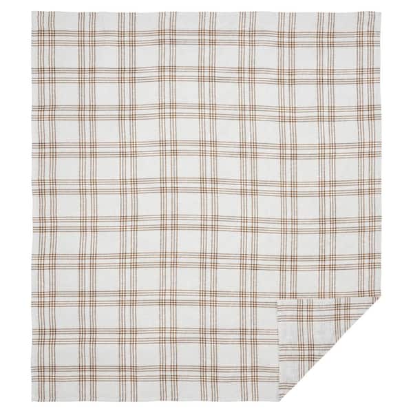 VHC BRANDS Golden Tan Soft White Queen Cotton Coverlet Wheat Plaid
